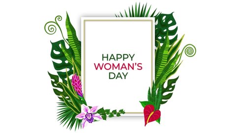 Happy Women's Day lettering with floral leaves