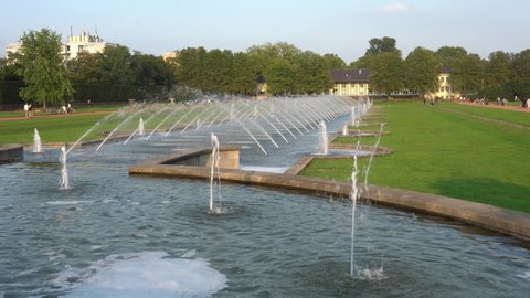 Düsseldorf,Germany-September 19,2021: Amazing Water Fountains  at Nord Park, Dusseldorf, Germany