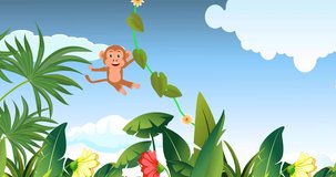 Dancing cheerfull cartoon monkey, loop animation 2d

