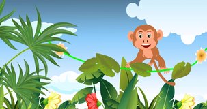 Dancing cheerfull cartoon monkey, loop animation 2d
