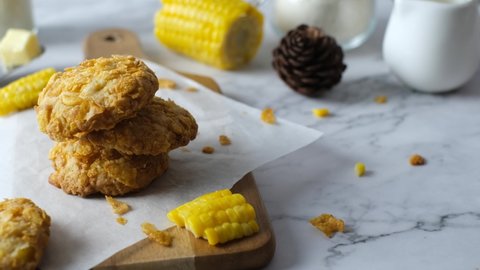 cornflake cereal cookies set on cafe table.