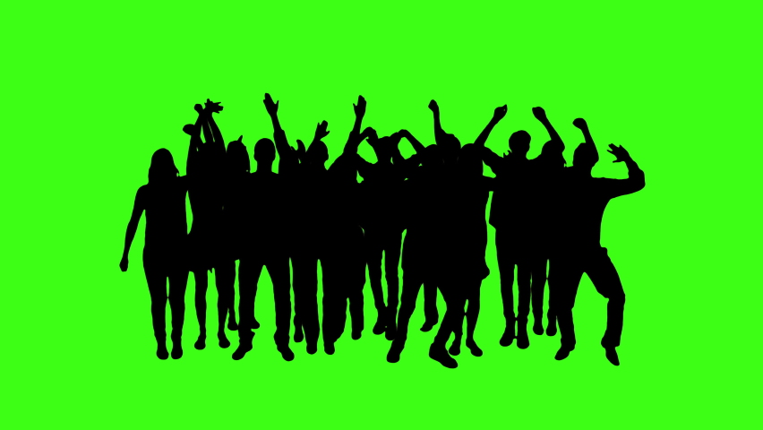 Big Crowd Of People Having Fun, Cheering, Applauding, Jumping And Celebrating At Sport Event, Concert, Festival, Party. Silhouettes Over Green Screen Or Chroma Key. Royalty-Free Stock Footage #1082363998