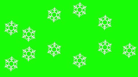 Snowflakes Raining and Rotating on Green Screen 4K Animation Christmas background concept Loop