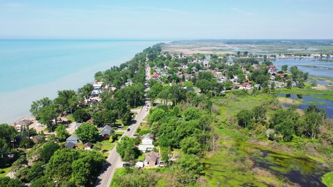 Aerial of the town of Long Point, Ontario, Canada 4K