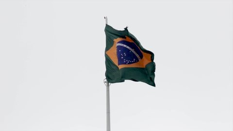 Brasília,DF, Brazil, November 15, 2021: Flag of Brazil waving in the wind. It says "Order and Progress". "Bandeira do Brasil"
