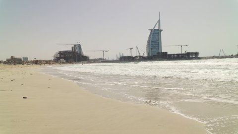 DUBAI, UNITED ARAB EMIRATES - MARCH 2021: The Burj Al Arab hotel seen from Umm Suqeim beach