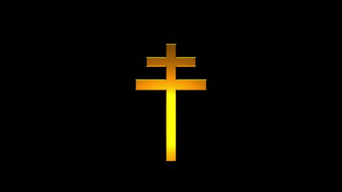 Cross of Lorraine Christian Icon Animation with alpha channel. Gold Icon on black background. Christian Symbolism.