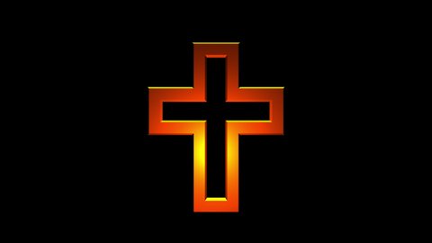 Christian Cross Icon Animation with alpha channel. Gold Icon on black background. Christian Symbolism.