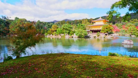 Colorful Autumn with Kinkakuji temple Golden pavilion in Kyoto, Japan.
