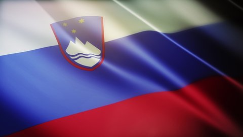 4k Slovenia National flag slow waving with visible wrinkles in Slovenian wind blue sky seamless loop background.A fully digital rendering,animation loops at 40 seconds,smooth texture. 