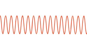 Sound wave, flowing animation. Infrasound to audible, acoustic, ultrasound audio frequency. Herts  Khz, Mhz, high, low amplitude, pitch, voltage. Stream pan. For music, medical, earthquake education 