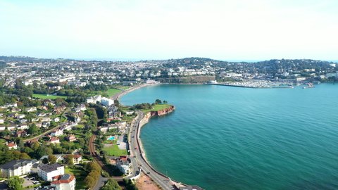 Aerial view of Torquay seafront in Devon on a clear sunny day