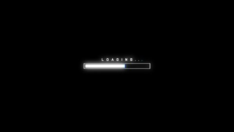 Glitchy loading bar. Looped animation of uploading progress bar with distortion effect isolated on black background. Computer loading screen with glitch effect.
