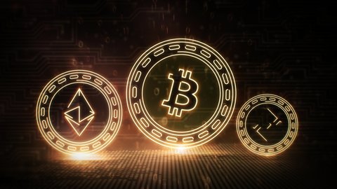 Top 3 Cryptocurrencies - Bitcoin Ethereum Binance - Digital Neon Coins Loop