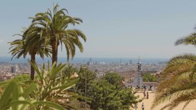Park Guell in Barcelona, Spain. Garden, architecture, Antoni Gaudi, unesco, catalunya, modernism, city park  4K Video Footage