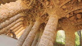 Park Guell in Barcelona, Spain. Garden, architecture, Antoni Gaudi, unesco, catalunya, modernism, city park  4K Video Footage