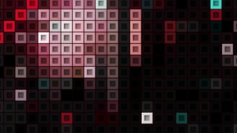 Colorful bright dance of magic squares on a black background with the stop motion effect. Motion. Sound equalizer application interface.