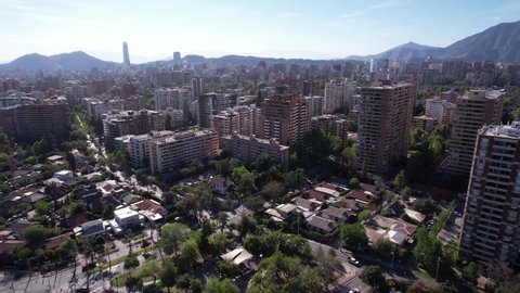 Drone View over Santiago de Chile, Chile. Fast Motion. 4K Resolution.