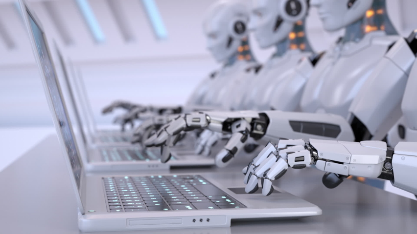 Robots working with laptops. 3D animation | Shutterstock HD Video #1082433577