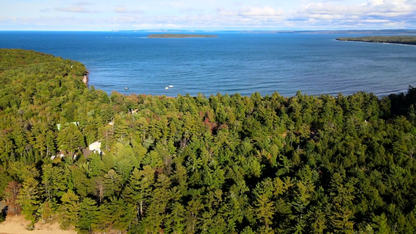 The shore of Lake Superior. Upper Peninsula of Michigan Aerial drone footage. 