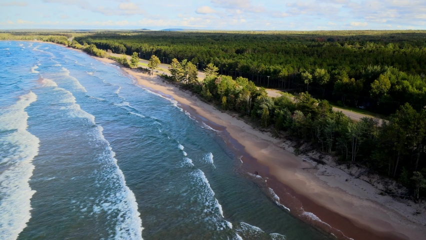 The shore of Lake Superior. Upper Peninsula of Michigan Aerial drone footage.  | Shutterstock HD Video #1082441221
