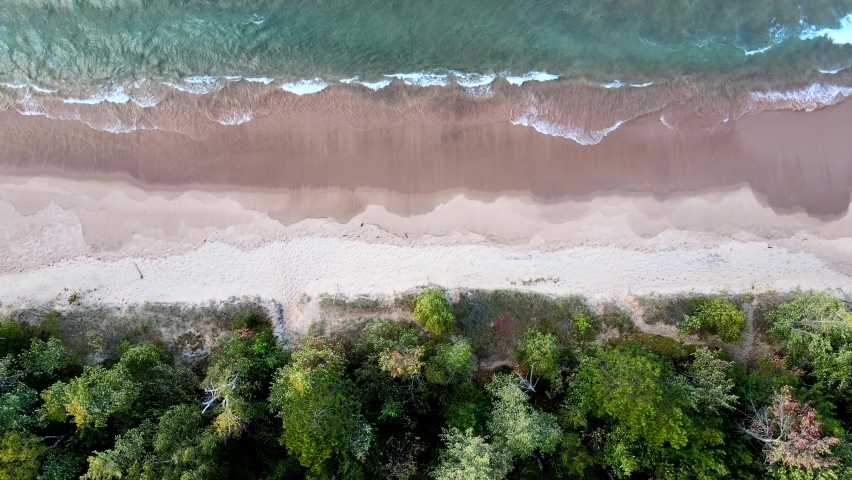 The shore of Lake Superior. Upper Peninsula of Michigan Aerial drone footage. 