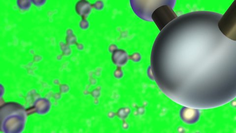 [Green screen + Opaque] Covalent bond within Ammonia gas molecules flying around. NH3 particles with nitrogen and hydrogen components