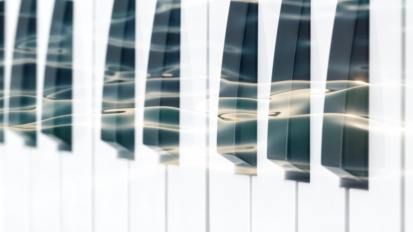 piano keys and music a stream of luminous particles, a cycle of a stream of luminous particles. light effects moving and flexible lines in abstract style energy meditation