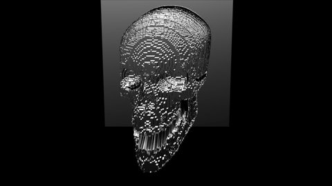 Horror animation. Halloween footage. 3D Skull animation. The appearance of the skull from the plane. 