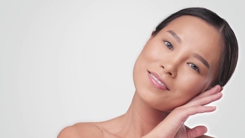 Asian Female Model Naked Shoulders Nude Stock Footage Video (100%