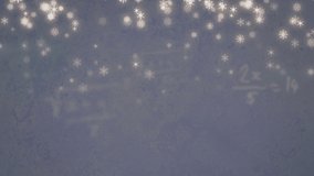 Animation of glowing christmas snowflakes falling on blue background. christmas, tradition and celebration concept digitally generated video.