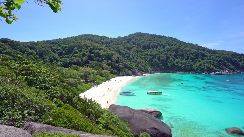 Beautiful tropical sandy beach nature View of ocean sea at Similan Islands No.8 On November 15, 2021 Similan Islands Beautiful island in Phang Nga, Thailand Nature and travel concept Royalty-Free Stock Footage #1082464675
