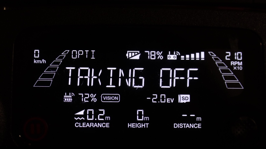 Information display on a remote control device of a drone, flight controller reporting takeoff