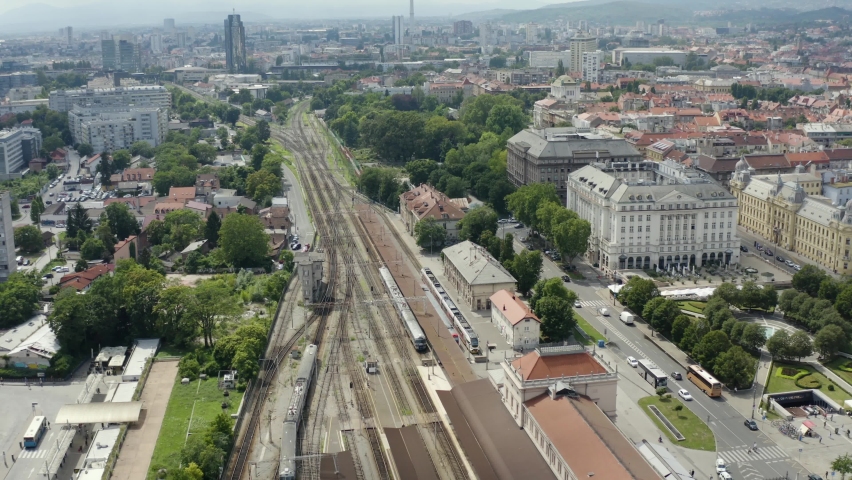 Aerial View Of Main Railway Station In Zagreb, Croatia - drone shot