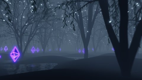 Foggy Night Mystical Forest Seamless Loop with Ethereum