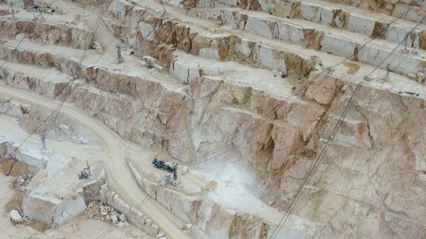 Aerial view of the largest quarry of crema marfil marble in the world. In the town of Pinoso, Alicante Spain.