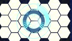 Animation of scope scanning over white hexagons. global development, engineering and data processing concept digitally generated video. - Powered by Shutterstock - Get 15% off with code: PIKWIZARD15