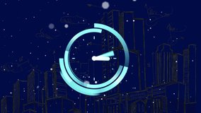 Animation of moving clock over snow falling and cityscape on blue background. global development, engineering and data processing concept digitally generated video. - Powered by Shutterstock - Get 15% off with code: PIKWIZARD15