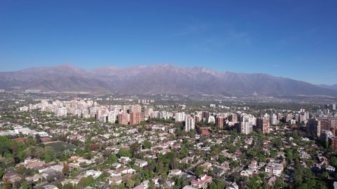 Aerial View of Santiago, Capital of Chile, South America. 4K Resolution.