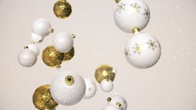 Flying Christmas Balls. Looped Christmas balls flying against a bright background. Full HD  3d render resolution. Great for a greeting video or a Christmas-themed background