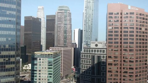 LOS ANGELES, CA, USA - Nov 5, 2021: Aerial Los Angeles downtown. California urban life, financial business city, travel destination in America, modern city in USA.