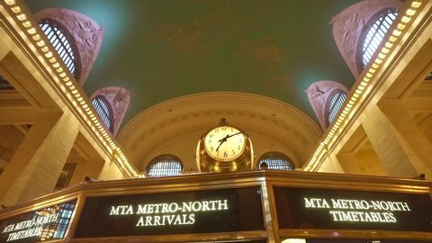 NEW YORK CITY, USA - OCT 21, 2021: Interior of Grand central station in New York City NYC. Urban tourism, New York travel, iconic landmark in Manhattan, American tourism. City in USA. 4k slow motion. 