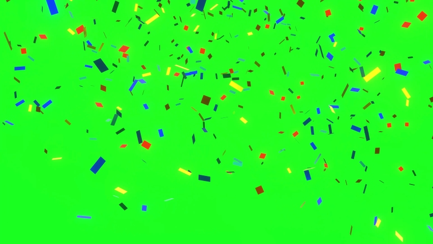 Confetti falling on a green screen, chroma key for video editing.  
