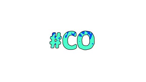 Hashtag #CO. Animated text isolated on White background. 4K video. Color movable letters pattern, fluid aqua effect. Trendy popular Hashtag CO is abbreviation for the US American state Colorado