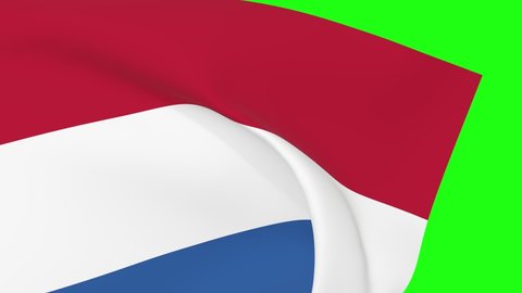 Dutch flag 4k and 1080 HD footage 3d animation over green screen chroma key for video transition. Realistic Netherlands 3d rendering for TV and video production.