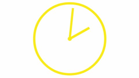 Animated clock. Yellow watch. Concept of time, deadline. Looped video. Vector illustration isolated on white background.