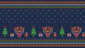 Tiger and Christmas tree with snowfall - knitted video pattern. Looped Animation.