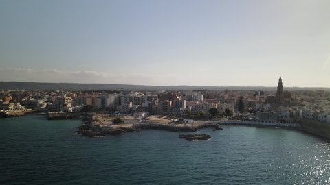 Aerial footage of the beautiful town of Monopoli in Puglia, Italy