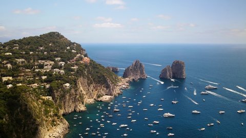 Aerial footage of the beautiful island of Capri, Italy