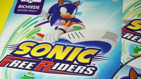 Rome, Italy - November 18, 2021, detail of Sonic Free Riders, one of the first video games with motion control, thanks to Microsoft Kinect, of the Sonic series.